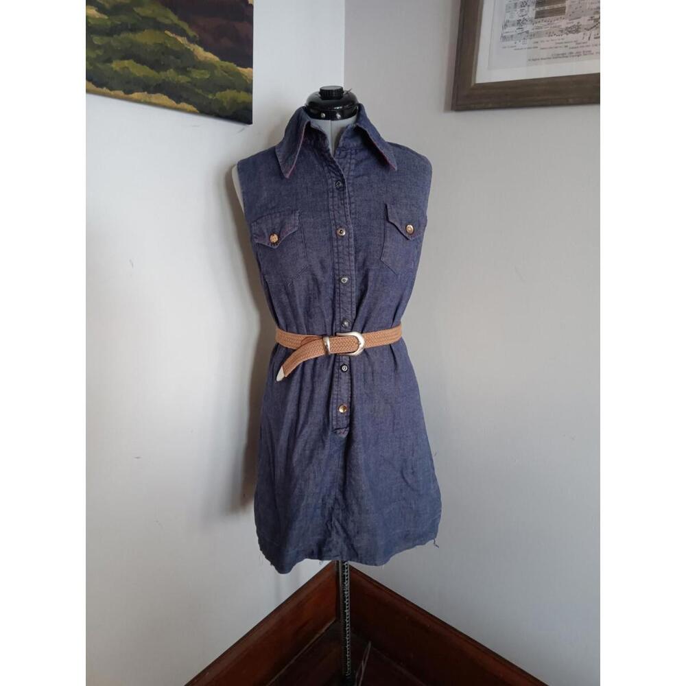 1960s Denim Dress Retro Mod/Gogo Retro Cute Summer Picnic Sz S Cottagecore